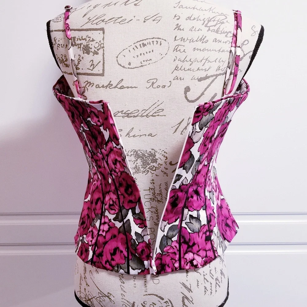 White House Black Market Pink Floral Peplum Corset Top - Picture 4 of 6